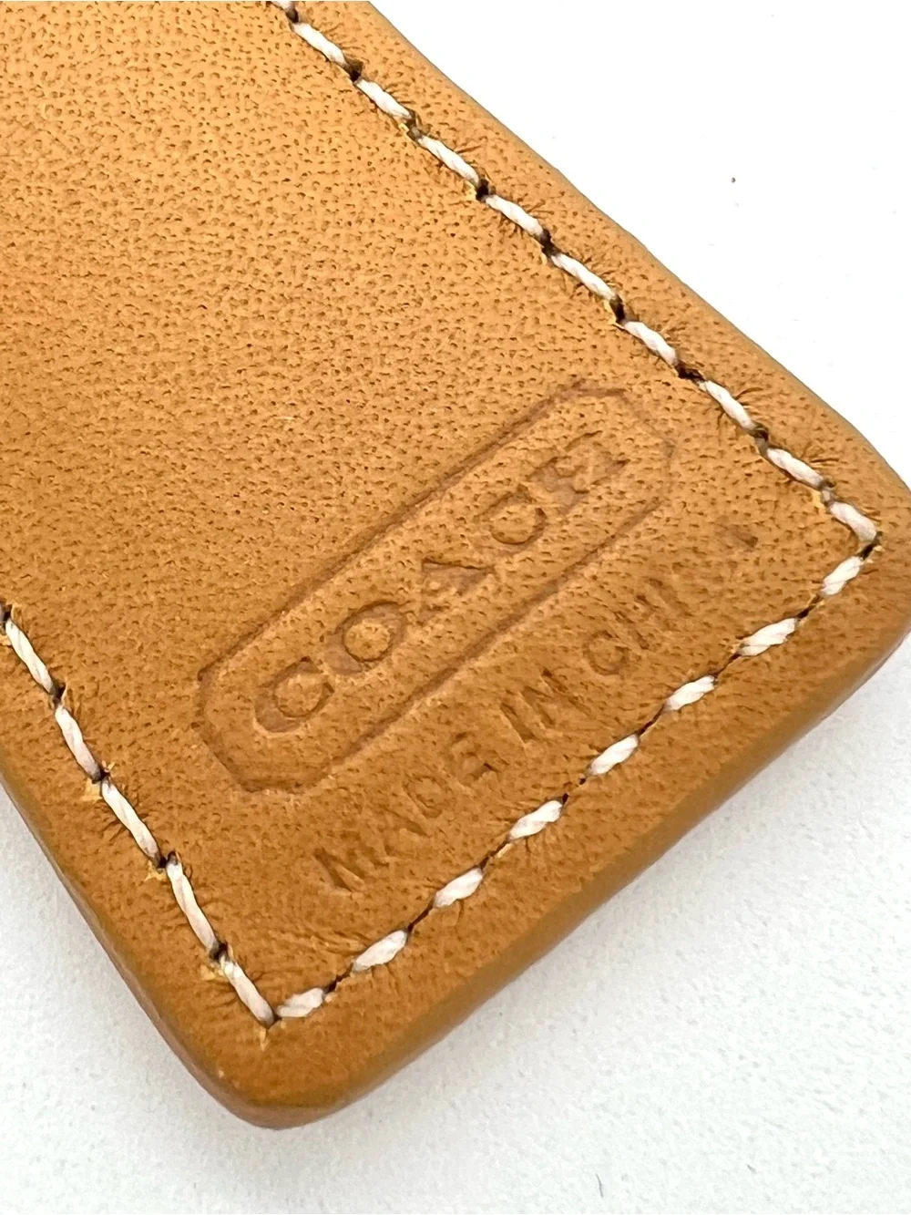 Coach Leather Key Fob Keychain Tan Brown Silver Tone Hangtag Made in China